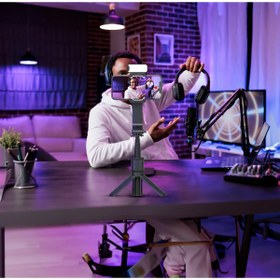 Resim porodo 2 Eksenli Gimbal Telefon Kamera Stabilizatörü Aydınlatmalı FPV Titreşim Önleyici 