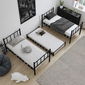 Resim Argimo Zambak Yavrulu Genç Çocuk Odası Metal Ranza ve Karyola 90x190 Siyah 