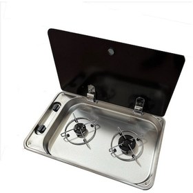 Resim 2 Gözlü Cam Kapaklı Ocak 53 X 32.5 X 10 Cm Üniversal Yatek Karava 