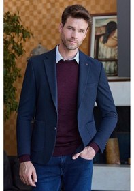 Resim İmza Koyu Lacivert Kendinden Desenli Gofreli Mono Yaka Kelebek Astar Çift Yırtmaç 2 Düğme 6 Drop Slim Fit Classic Ceket 1002245158 Koyu Lacivert 