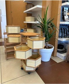 Resim Ahşap Altıgen Sebzelik 4 Katlı Yana Açılır Patates Soğan Tekerlekli Sebzelik Krem Krem 