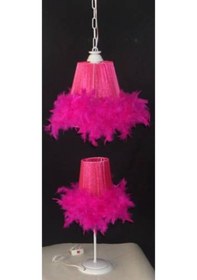 Resim Çocuk Odası Fuşya Tüylü Avize Abajur Seti 