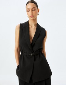 Resim Koton Kemerli Kruvaze Uzun Blazer Yelek Siyah 5sak20008uw Siyah 