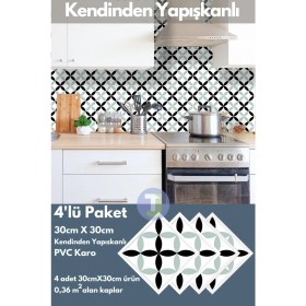 Resim Technojet Kendinden Yapışkanlı Karo Pvc Mutfak Banyo Tezgah Kaplama Sticker 4 Adet 30 cm × 30 cm 
