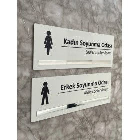 Resim Gümüş Aynalı Parlak Beyaz Seri Bay&bayan Soyunma Odası Yönlendirme Levha Seti Kapı Isimliği 