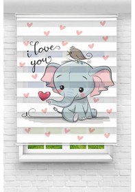 Resim Perdecizade Enxboy Fil Love Dijital Baskılı Zebra Perde-cocuk Odası-stor Perde Renkli 