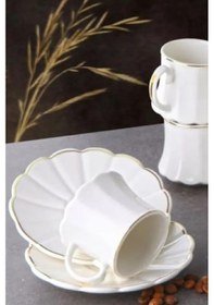 Resim Porselen Kahve Fincanı 6 Kişilik 3378 Yaldızlı Beyaz 