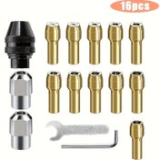 Resim 16 adet Premium Döner Alet Mandren Seti - Hızlı Değiştirme Matkap Adaptörü Kiti ile 0.8-3mm Şaft, Anahtarsız Pirinç Mandrenler ve Metal Somunlar 