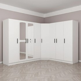 Resim Minar Kale 8 Kapaklı Aynalı 4Ç Köşe Dolap - Beyaz 