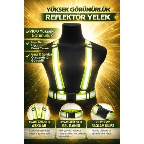 Resim Vi Caro Yeşil Reflektörlü Güvenlik Yeleği Ayarlanabilir Gece Görünürlük Motor Bisiklet Koşu Trafik Yeleği 