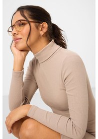 Resim Yake Store Bej Kaşkorse Triko Dar Kalıp Balıkçı Yaka Kadın Elbise - 97117 Renkli 