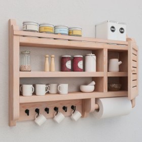 Resim Gudy Wood Ahşap Mutfak Rafı Terek Baharat Rafı 
