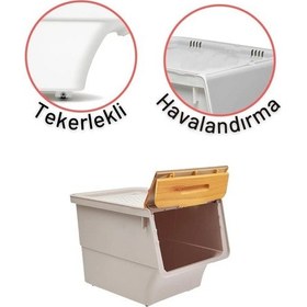 Resim Motek Patateslik Soğanlık Sepeti Oyuncak Kutusu Tekerlekli Organızer Çok Amaçlı Kutu 6x12lt-bambu+krem 