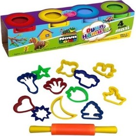 Resim 4 Lü Büyük Boy Oyun Hamuru Seti Ve Kalıbı Merdaneli 