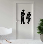 Resim cnpromosyon Sıkışmış Kadın Erkek Espirili Wc Silüeti Dekoratif Kapı Sticker, Çıkartma 