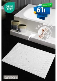 Resim 6'lı Greek Ayak Havlusu - 50x70 Cm, 245 Gr, %100 Pamuk, Spa Ve Otel Banyo Paspası, Günlük Kullanıma Beyaz 