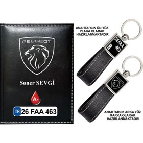 Resim Plakanıza Özel Yeni Peugeot Logolu Siyah Ruhsat Kabı Ve Anahtarlık 