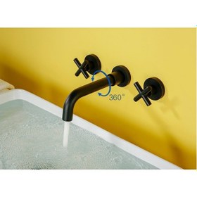 Resim Banyo Lavabo Bataryası Ankastre Siyah 3'lü 