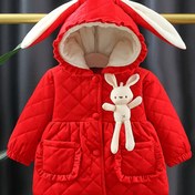 Resim 2 adet Kış Yeni Kız Fleece Uzun Kollu Kapüşonlu Ceket Kalın Kapüşon + İki Cep Tek Düğmeli Üst + Tavşan Aksesuarları 