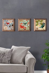 Resim Oscar Stone Decor Bej Masif Çerçeveli Taş Tablo Pano Set 3lü 28x28 cm 