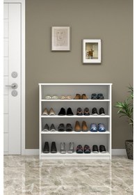 Resim Asra Trend 4 Katlı Açık Raflı Ayakkabılık A-32 %100 MDF Modern Bot Uyumlu Düzenleyici Beyaz 