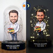 Resim Erkek Öğretmen Karikatürlü Işıklı Fanus Biblo 