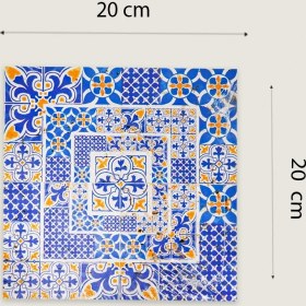 Resim Mavi ve Sarı Çini Traverten Nihale 