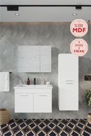 Resim BALNEOM Defne 80 Cm %100 Mdf Banyo Dolabı Aynalı Dolaplı Üst Dolap Lavabo Boy Dolabı 