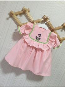 Resim Toz Pembe Nakış Ve Su Taşı Detaylı Kız Çocuk Bebek Cici Elbise Çok Renkli 