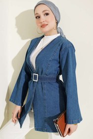 Resim VOLT CLOTHİNG Kemer Tokalı Kuşaklı Kot Kimono 