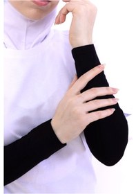 Resim Alivascarf Likralı Penye Kolluk Siyah - Pratik Kadın Tesettür Düz Namaz Kolluğu 1 Çift 40cm Viskon Hijab 