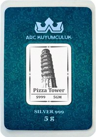 Resim Pizza Kulesi Temalı Hediyeye Özel 5 Gram 999 Ayar Gümüş İle Tasarlanmış Gümüş Külçesi-756 