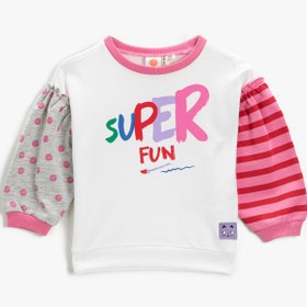 Resim Kız Bebek Pamuklu Baskılı Bisiklet Yaka Sweatshirt 