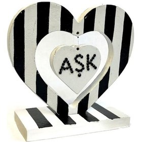 Resim Uretti - Hülya 6683 5423 El Yapımı Siyah Beyaz Çizgili Kalp Şeklinde Dekoratif / Hediyelik Obje 1 Adet 