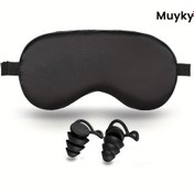 Resim Muyky Uyku Maskesi Seyahat Uyku Maskesi ve Kulak Tıka Seti Erkekler ve Kadınlar için, Ayarlanabilir Askılı %100 Işık Engelleyici Göz Maskesi ve Eşleşen Kulak Tıkalı Tekrar Kullanılabilir Kulak Tıkalı Gece Uyku Nap için 