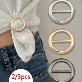 Resim 2/3 adet Kadın Yuvarlak Yüzük Bel Şal Giyim Tokası T-shirt Gömlek Rüzgarlık Hem Çok Yönlü Moda Yuvarlak Bez Açı Toka 