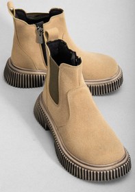 Resim Tonny Black Kalın Tırtıklı Termo Taban Fermuarlı Lastikli Çocuk Unisex Krem Süet Chelsea Bot Tbgrf005 Krem Süet 