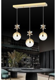 Resim İstanbul Avize Kelebek 3'lü Sıralı Gold Ledli Kristal Taşlı Avize Gold Sarı 