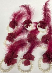 Resim Hobigram Bordo Incili Tüylü Nedime Bilekliği 10 Adet – Kına Eğlence Aksesuarı, Şık Tasarım, Kadın Aksesuarı 