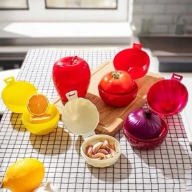 Resim CetKing L-00393 5 Li Kilit Kapaklı Domates Soğan Limon Sarımsak Elma Sebze Saklama Kabı Seti 