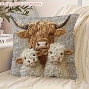 Resim 2D Düz, 1 adet Highland Cow Aile Tasarımı Tek Taraflı Baskılı Yastık Kılıfı - Yumuşak Polyester Kumaş, 45cm x 45cm, Vintage Tarzı Dekoratif Yastık Kılıfı, Oturma Odası, Ofis, Kanepe ve Yatak Odası için, Çiftlik Ev Dekoru (Yastık İçeriği Dahil Değildir), Ofis Dekor Aksesuarı | Rustik Dekor | Polyester Kumaş Kılıf, İnek Dekoru 