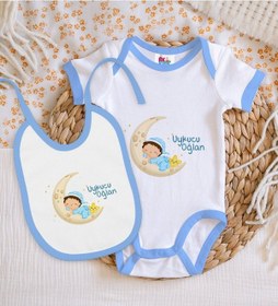 Resim Bk Kids Uykucu Oğlan Tasarımlı Mavi Bebek Body Zıbın Ve Mama Önlü Çok Renkli 