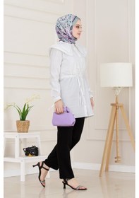 Resim Sevitli Çift Yaka Dantelli Tunik-beyaz-4984 Beyaz 