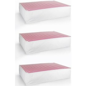 Resim Vedsey 3'lü Set & 70x50x25 CM Pembe Çizgili Hurç & Baza Altı - Dolap İçi - Sandık İçi Düzenleyici Pembe 