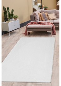 Resim Seria Halı Yumuşak Peluş Post Yıkanabilir Kaymaz Taban Tavşan Tüyü Halı Yolluk Beyaz 