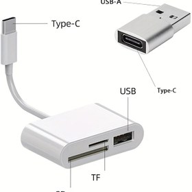 Resim Çok Fonksiyonlu Kart Okuyucu 3in 1 USB C TF SD Kart Okuyucu Hub Adaptörü, USB 2.0 Erkekden USB C Dişe Adaptör Dönüştürücü Telefon Şarjı ve Veri Transferi için Uygun 