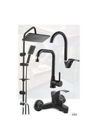 Resim Siyah Robot Siyah Tepe Yağmurlama Duş Seti Mutfak Banyo Lavabo Bataryası Set Siyah 