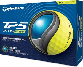 Resim TP5 Tour Spin Golf Topu, 5 Katmanlı, Yumuşak Hissiyat ve Yüksek Green Çevresi Spin - Sarı 