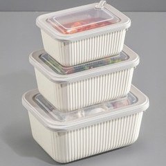 Resim 3'lü Vip Dikdörtgen Mikrodalga Ve Difrize Uygun Saklama Kabı Seti Bej 1x(1750,1050,600 Ml) 