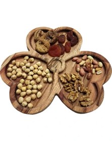 Resim Crazy Creative 3 Gözlü Yonca Yaprağı Kahvaltılık Ve Çerezlik Tahta Sunum Tepsisi 